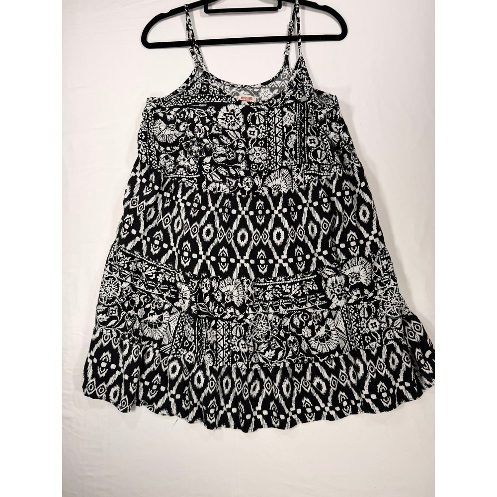 Mossimo Cami Dress Women Medium Black White Excellent Tribal Floral Boho Tiered